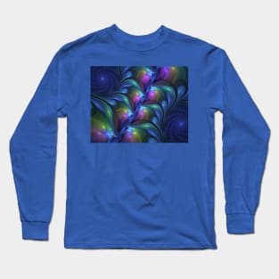 Colorful Luminous Abstract Blue Pink Green Fractal Long Sleeve T-Shirt